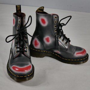 Dr. Martens 1460 Pascal Multi 8-Eye Boots Leather Gray Red Print US M/5 L/6 EUC